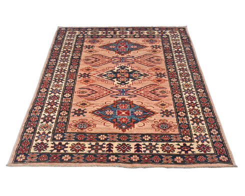 3x5 Kazak Afghan Hand Knotted Geometric Wool Area Rug